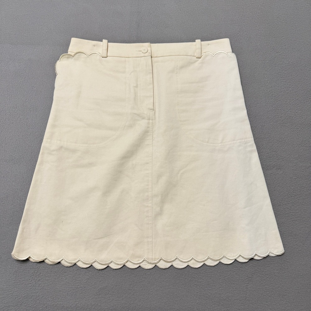 Vintage Chloe Phoebe Philo Skirt FR 38 Ivory Cotton Scalloped Made France Y2K